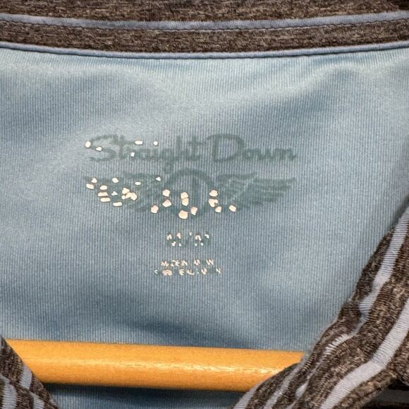 Straight Down Performance Polo Shirt Mens Medium Striped Blue Golf Stretch - Picture 4 of 6